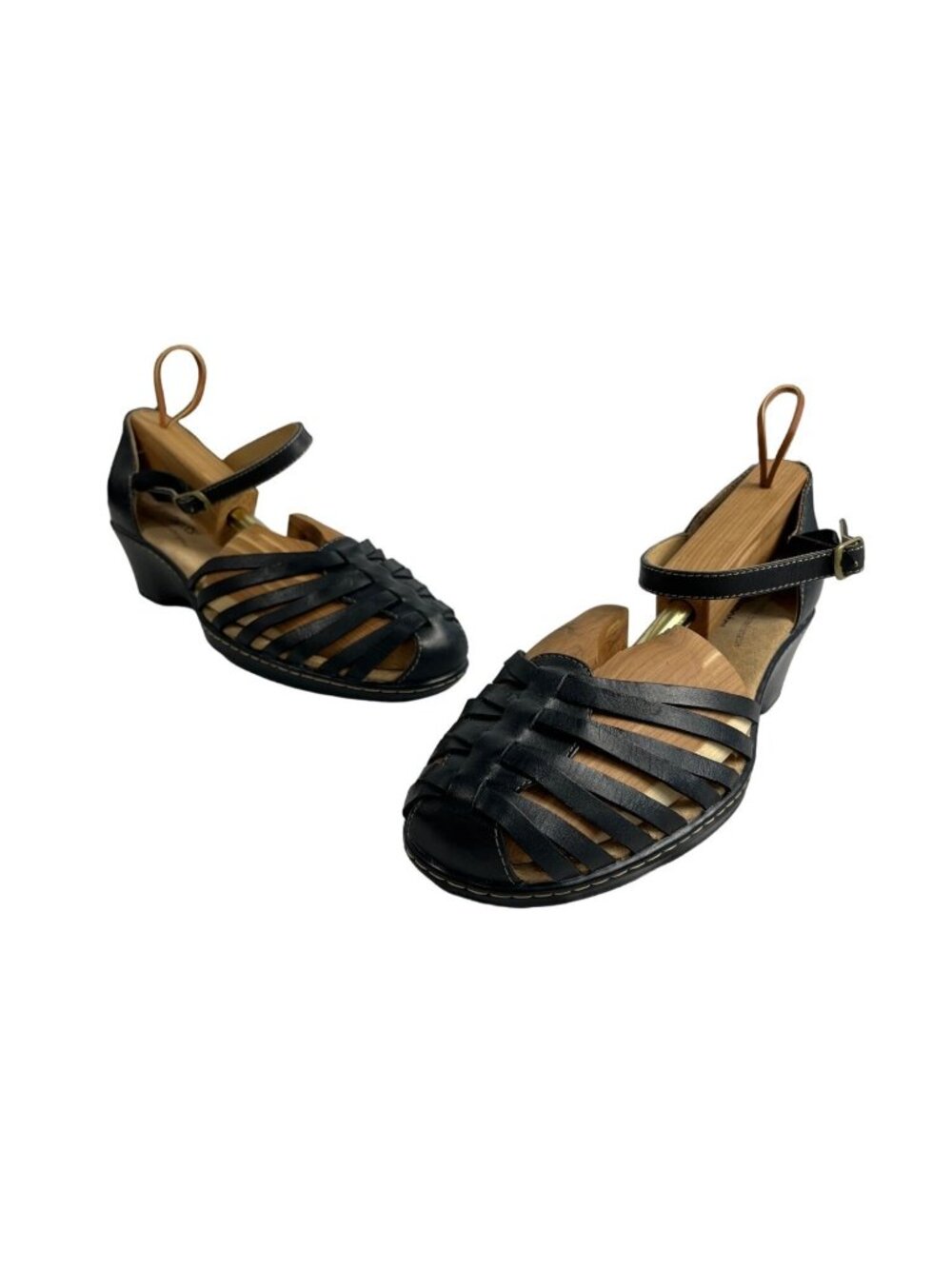 SoftSpots Women's Black Leather Strapped Sandals Sz 10W